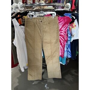 Vintage 1970s Beige Corduroy Dead Stock Blue Buckle Flared Trousers Size 34x34